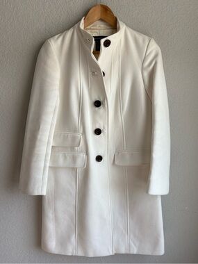 French Connection White Single-Breasted Pea Coat with Dark Buttons
